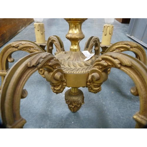 100 - Six-branch electrolier and a ceiling light in the form of a searchlight.  (2)