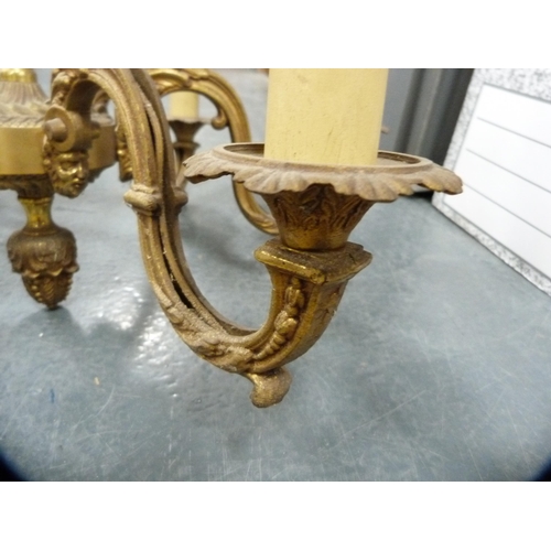 100 - Six-branch electrolier and a ceiling light in the form of a searchlight.  (2)