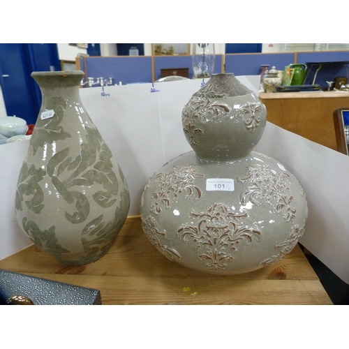 101 - Double gourd studio pottery vase and a baluster-shaped studio pottery vase.&nbsp; (2)
