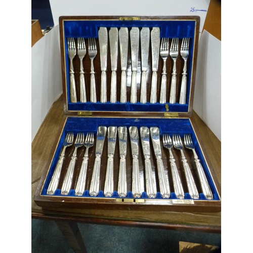 104 - Set of twelve fish knives and forks by Walker & Hall, cased.