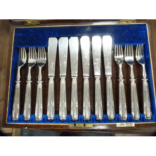 104 - Set of twelve fish knives and forks by Walker & Hall, cased.