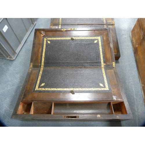 117 - Two Victorian writing slopes (a/f) and a metal deed-style box.&nbsp; (3)