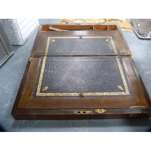 117 - Two Victorian writing slopes (a/f) and a metal deed-style box.&nbsp; (3)