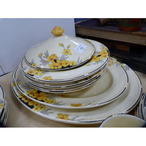 15 - Crown Ducal 'Sunburst' pattern part tea and dinner service.