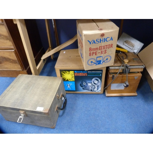 64 - Sankyo Super 8 Standard Dualux 2000H, Yashica 8mm editor, quantity of Kodak movie reels, and a Bell ... 