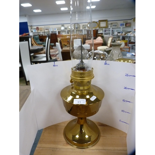 91 - Brass oil lamp with glass funnel, smoking pipes, oil lamp insert, opera glasses etc.