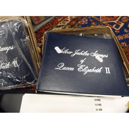 95 - Carton containing folders of stamps to include Queen Elizabeth II 25th Anniversary, Commonwealth, Si... 