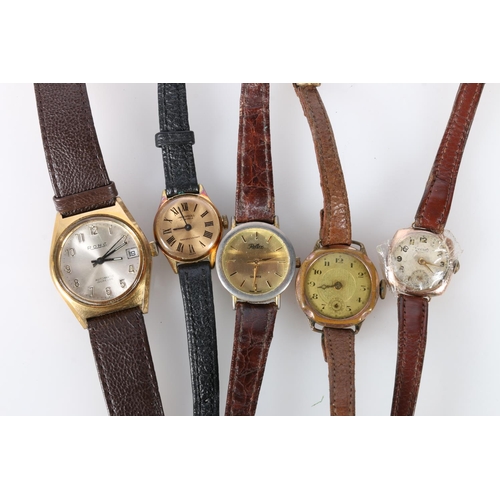 338 - 9ct gold cased Everite lady's wristwatch, 2cm, and four other watches. (5).