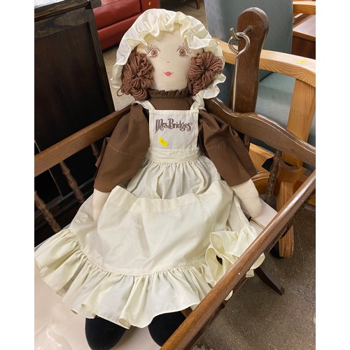 543 - Vintage  rocking cradle and 'Mrs Bridges' design rag doll (2)