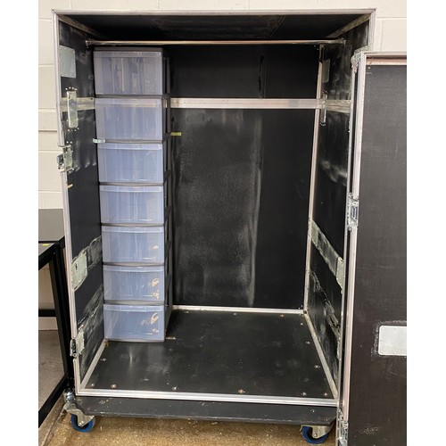 551 - Extra large flight case with wheels, drawers and rail installed, approx 150cm x 90cm x 110, plus two... 