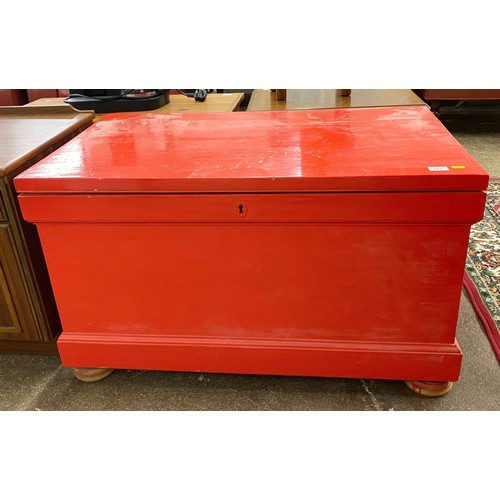 553 - Large wooden chest painted red 58cm h