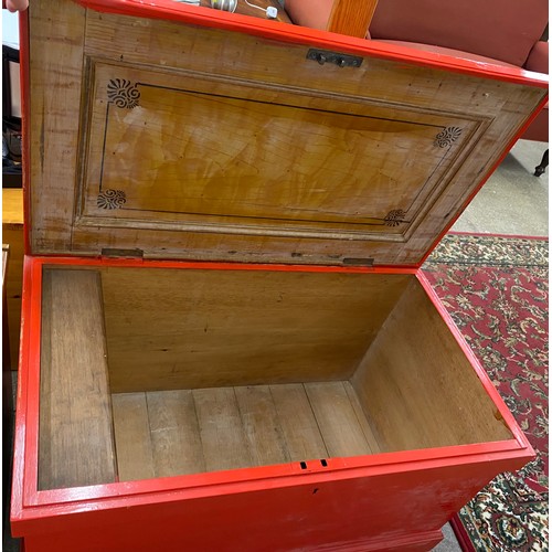 553 - Large wooden chest painted red 58cm h