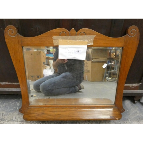 258 - Antique oak wall mirror.