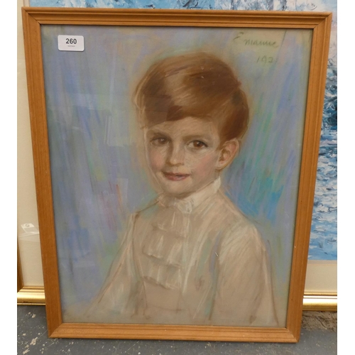 260 - Large pastel portrait of a boy, 1971.