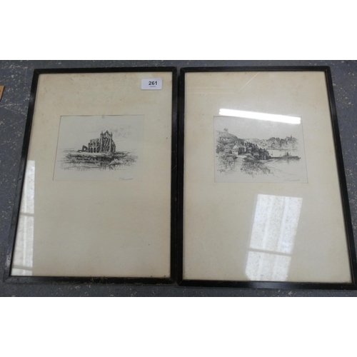 261 - Pair of C. Russell etchings including Whitby, both pencil signed. (2).