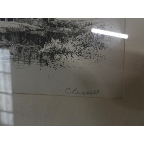 261 - Pair of C. Russell etchings including Whitby, both pencil signed. (2).