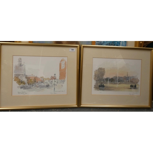 263 - Pair of pencil signed limited edition Hugh Casson prints, Harrow School, Head Masters House. (2).