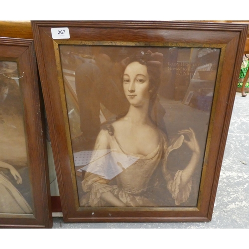 267 - Two oak framed sepia prints including Maria Clavering married to 7th Lord of Napier and Lady Henriet... 