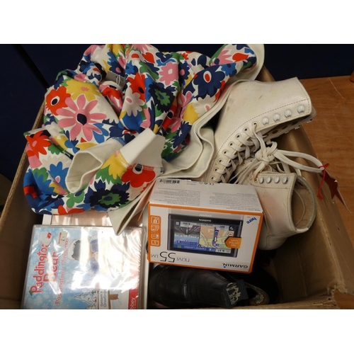 277 - Various items including ice skates, Sat Nav, riding boots, etc.