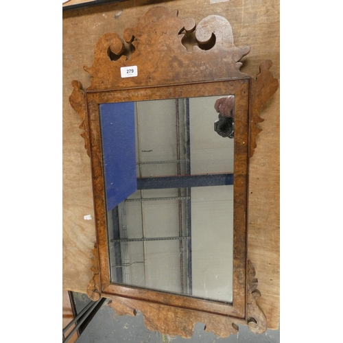 279 - Georgian walnut fret work wall mirror.