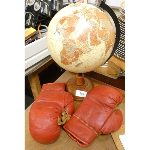 293 - Pair of red and brown boxing gloves bearing a signature 