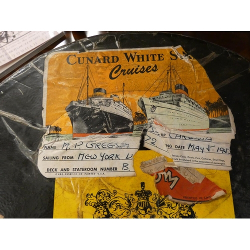 296 - Dobbs hat box (Cunard White Star shipping interest) and textiles.