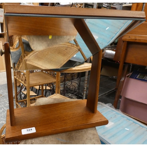 324 - Small table top mirror and basket. (2).