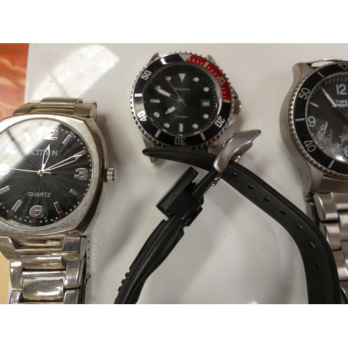 332 - Four men's watches including Timex, Sekonda, Citron, etc. 