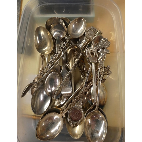 339 - Box of various collector's spoons including silver.