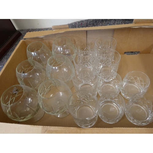 408 - Box of Bohemian glass ware including tumblers, brandy glasses etc.