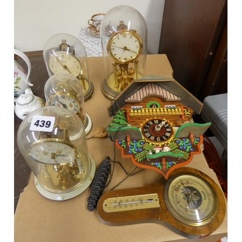 439 - Collection of clocks to include Anniversary and modern cuckoo clock.