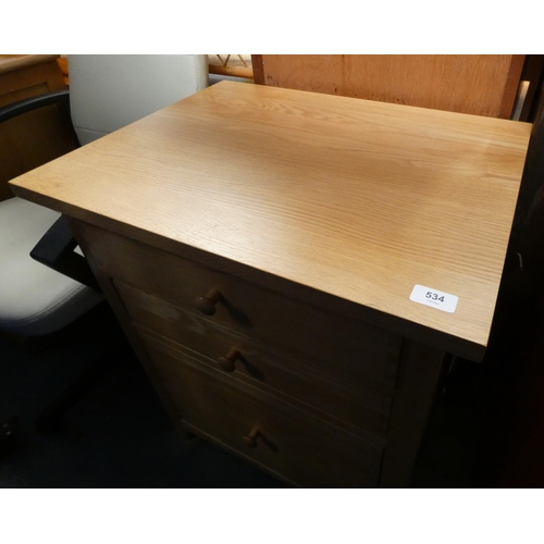 534 - Modern oak three drawer file chest.