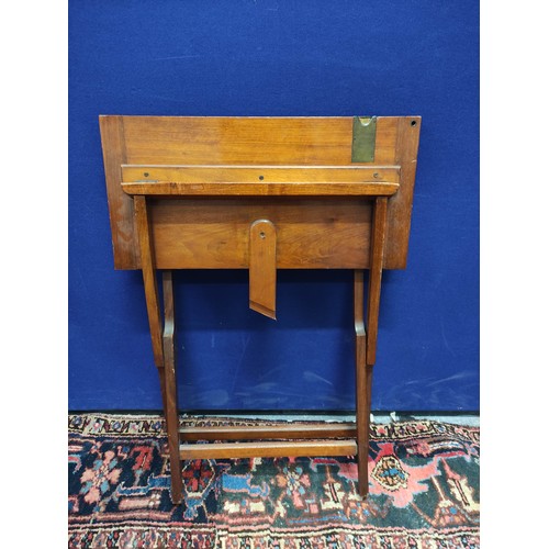 374 - Edwardian campaignstyle mahogany folding card table, with baize playing surface and inset ivory mark... 