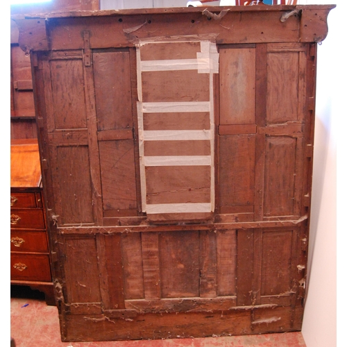 376 - English Arts & Crafts oak hallstand, with naturalistic cornice and five ornate pegs above a Goth... 