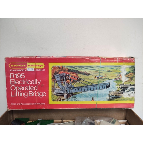 376 - Box of model railway track components and scenery to include a boxed Hornby R195 Electrically Operat... 