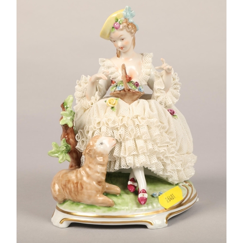 11 - Sitzendorf couple with lambs, another German figure woman with lamb, and Royal Doulton boy reading T... 