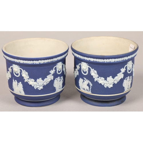 18 - Pair cobalt Wedgwood jasperware pots 9cm h (2)