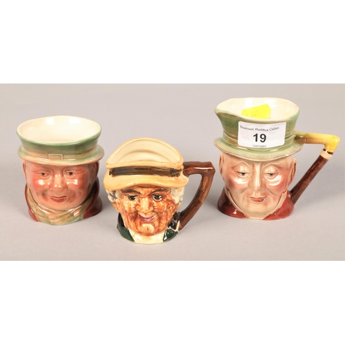 19 - Three miniature character jugs, two Beswick 'Tony Weller' and 'Micawber', and another marked foreign... 