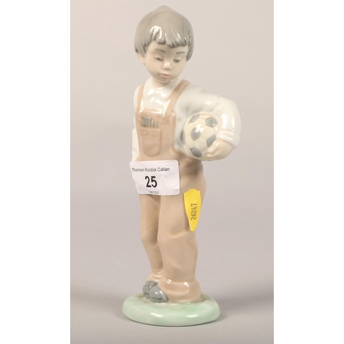 25 - Lladro girl with bird and two Nao figures boy with football, and ducks (3)