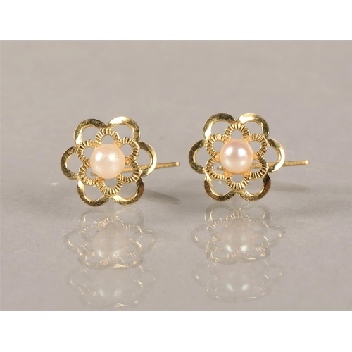 60 - 9ct gold seed pearl set earrings