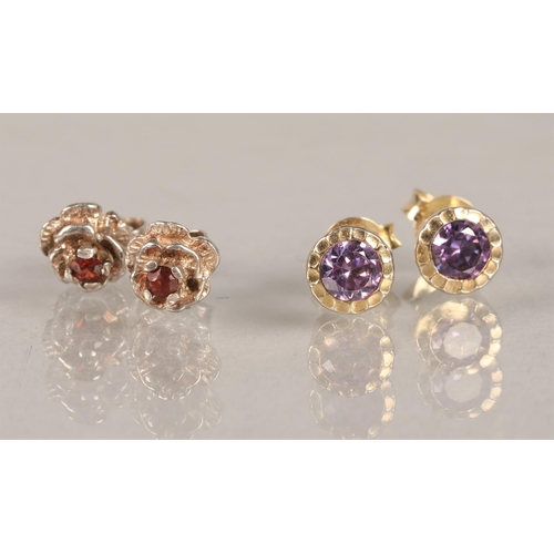 64 - Two pairs gem set silver stud earrings