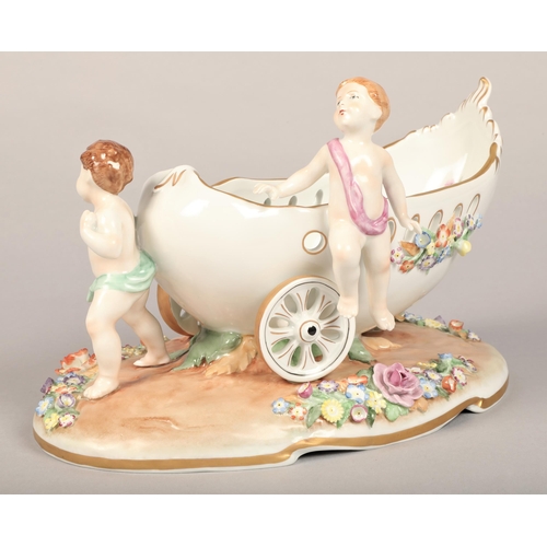 7 - Von Schierholz German porcelain, putti surrounding cart