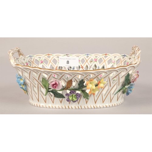 8 - Pair Dresden German porcelain flower baskets, largest 30cm w