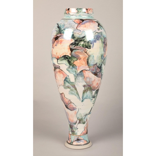 9 - Three pieces Michael & Barbara Hawkins art studio pottery, large floral lustre vase, hand painte... 