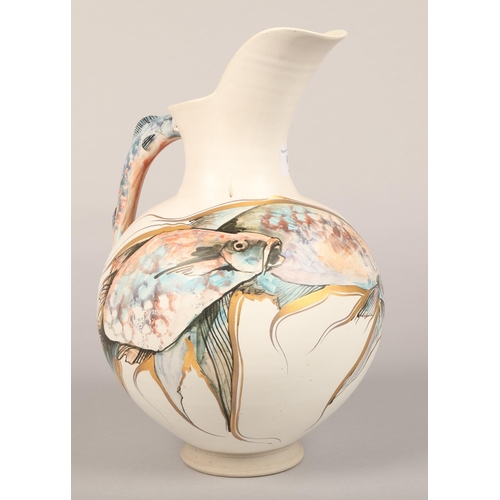 9 - Three pieces Michael & Barbara Hawkins art studio pottery, large floral lustre vase, hand painte... 