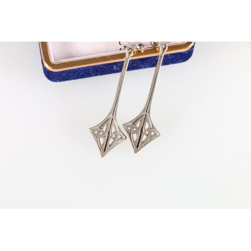 459 - Pair of Scottish contemporary silver pendant earrings with triquetra knot design by Ola Marie Gorie ... 