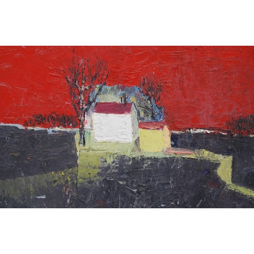 256 - Paterson (Scottish, 20th Century)Abstract scene with a path leading to housesSigned and dated '62, u... 