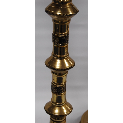 Pair Gothic style brass candlesticks