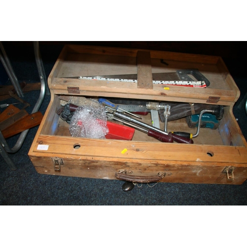 120 - Vintage tools to include drills, saws, measures, etc, with two boxes.