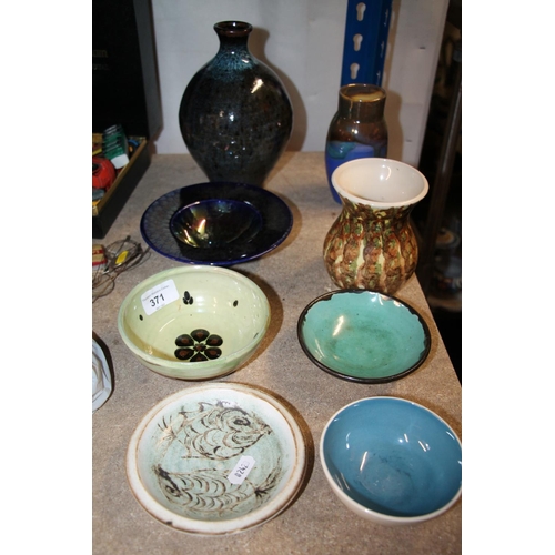 371 - Studio Pottery fish decorated dish, a Studio Pottery vase, a Susie Cooper dish, etc.